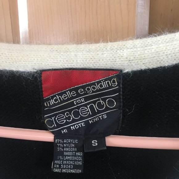 Vintage Crescendo Black & White Angora Blend Sweater - Size Small - Picture 2 of 5